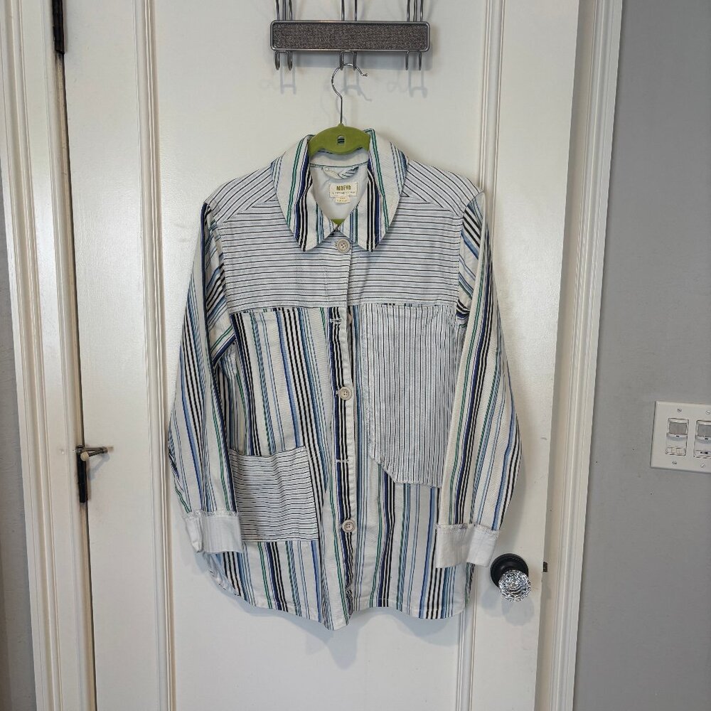 Maeve Denim, Striped, Shirt Jacket (M)